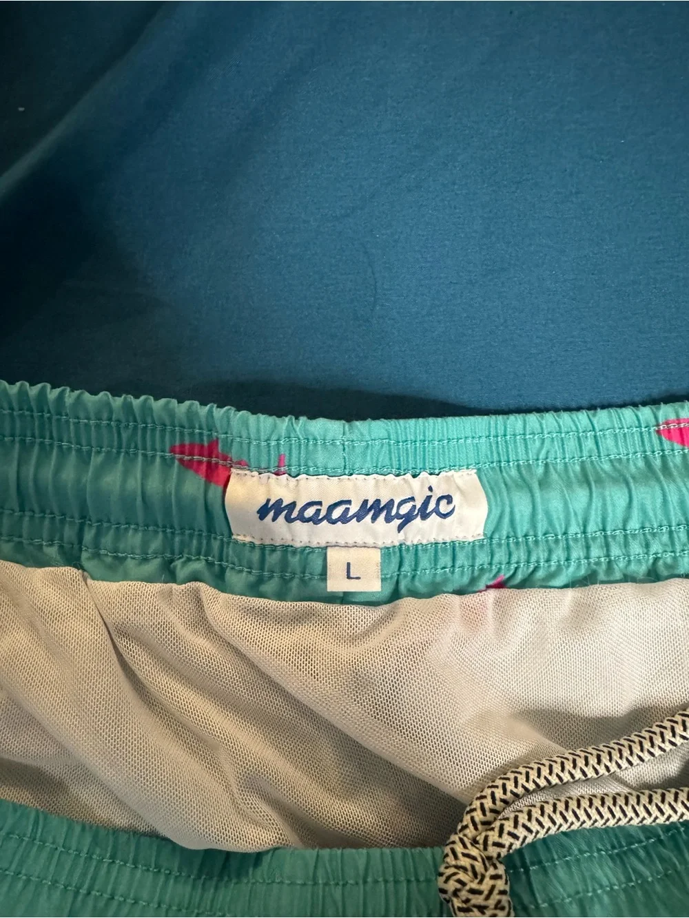 Maamgic Men's Teal Swim Trunks with Contrast Drawstring - Large